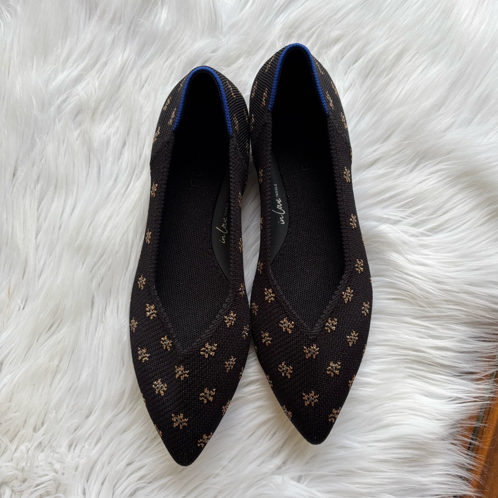 ROTHY’S The Point Il Slip On in Daisy Sparkle Black Gold Size 8.5 - Picture 3 of 10